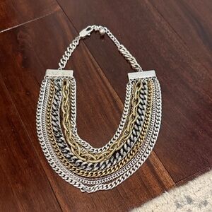 Two-Tone Gold & Silver Multi-Chain Statement Necklace